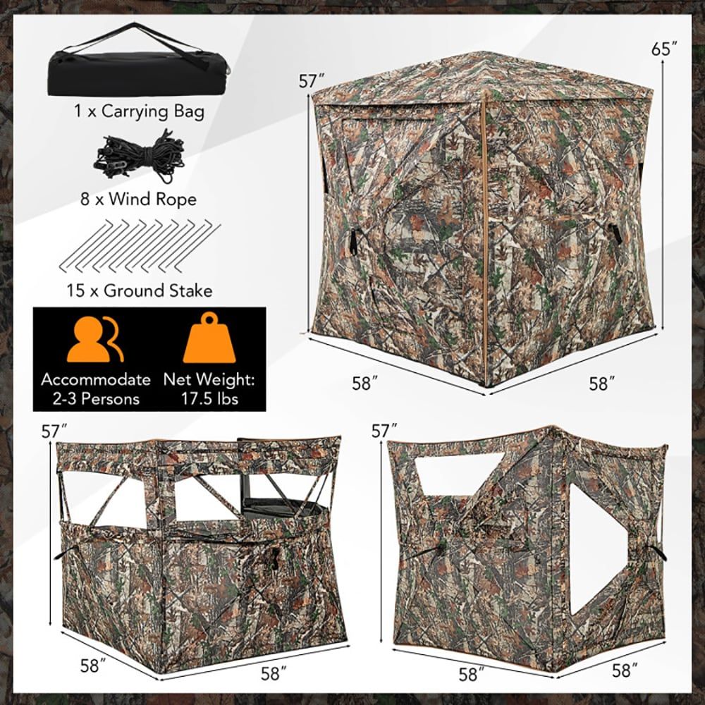 Hunting Outdoor - 5-in-1 분리형 사냥용 은신처, 2~3인용, 천창